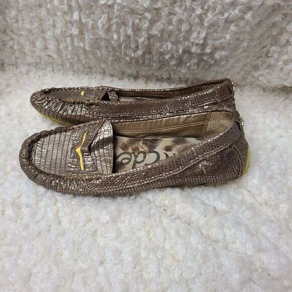 Sam Edelman Jones Metallic Gold‎ Snakeskin Loafers sz 6 - Picture 7 of 9